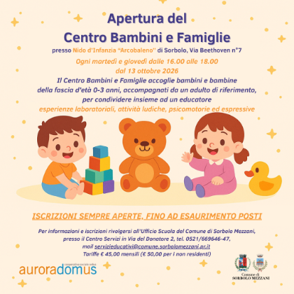 Centro Bambini e Famiglie di Sorbolo Mezzani – Apertura Iscrizioni